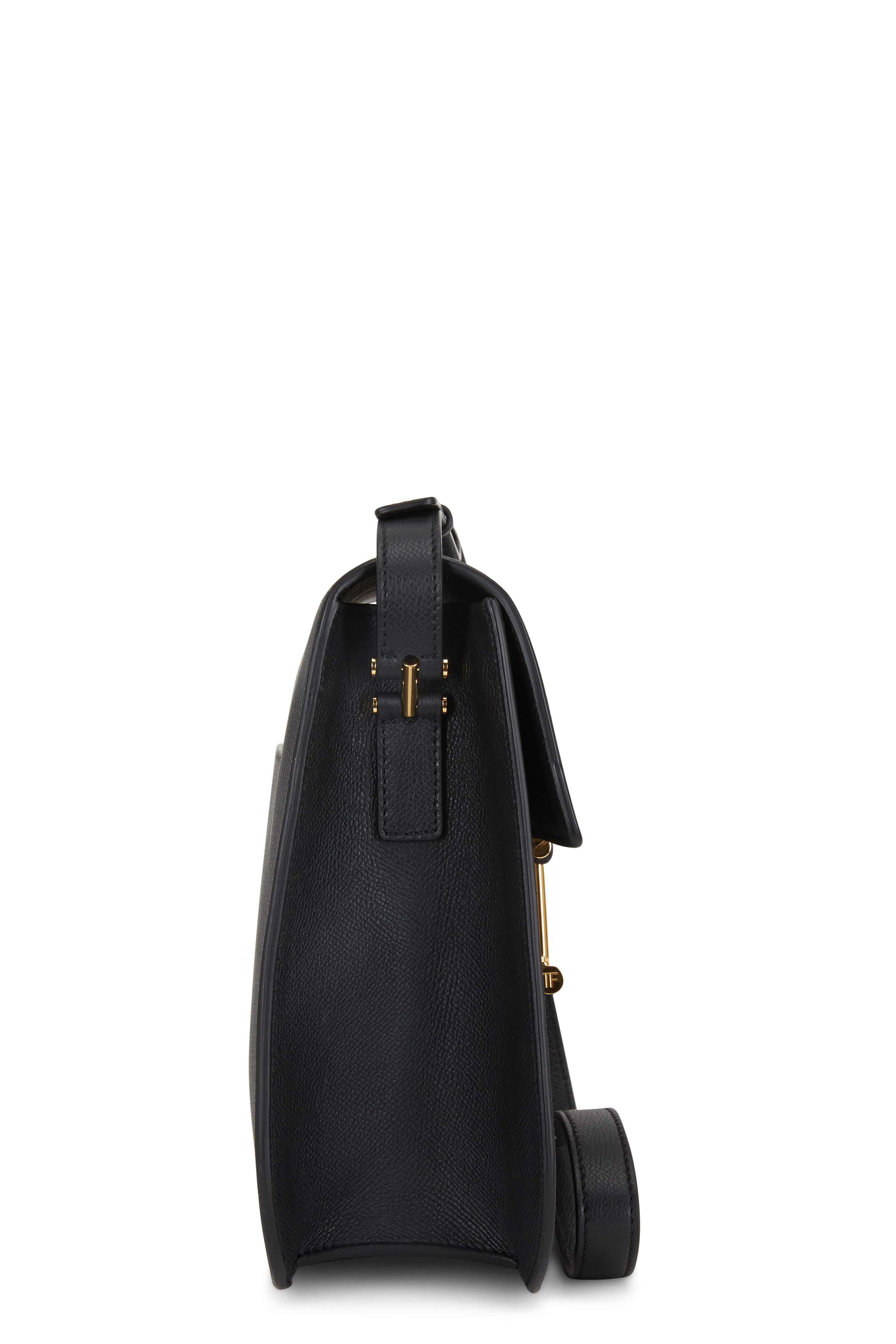 TOM FORD Black Leather Tara T Clasp Single Strap Bag