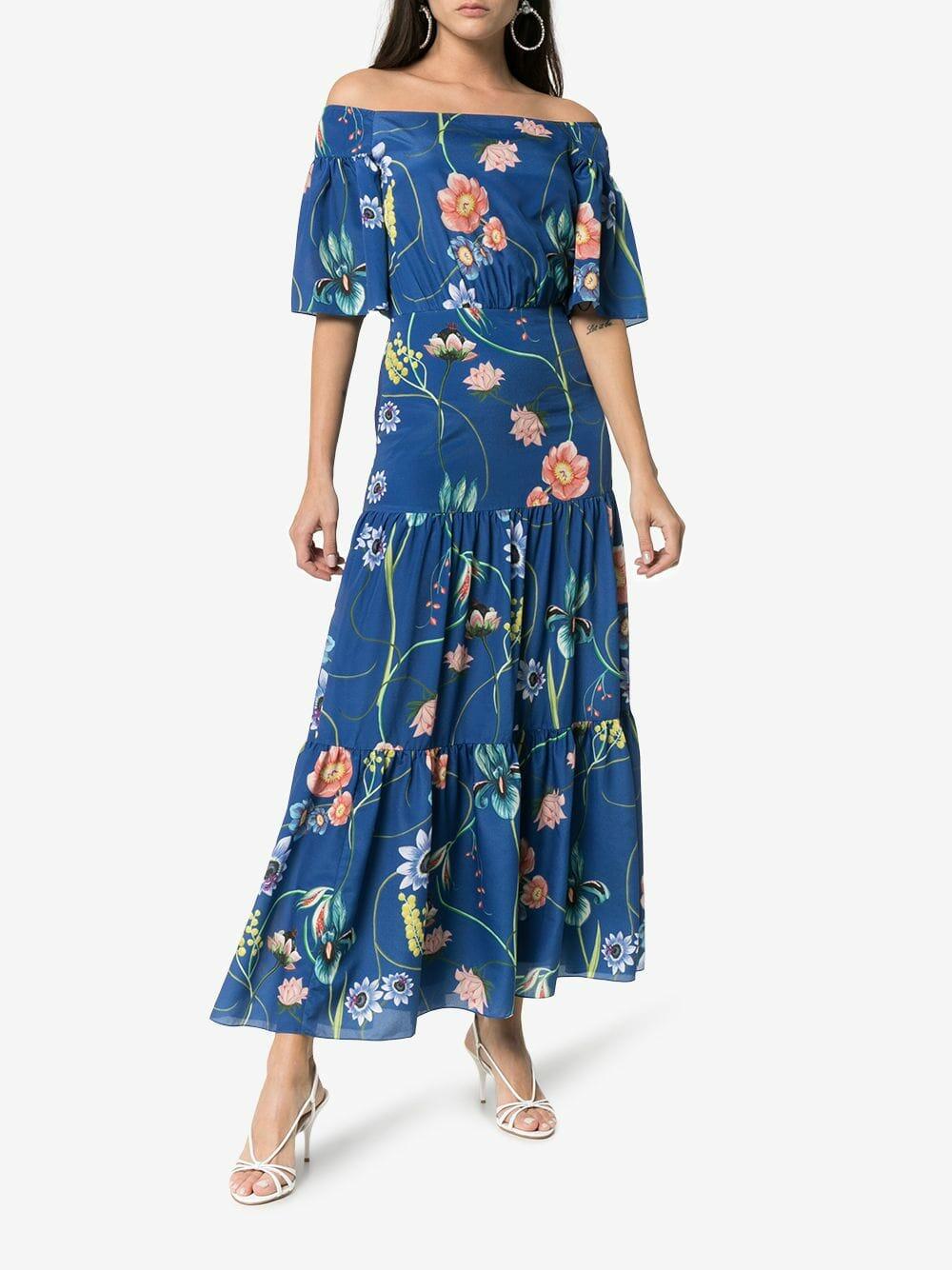 Borgo De Nor - Emelia Blue Vintage Flowers Off-The-Shoulder Dress