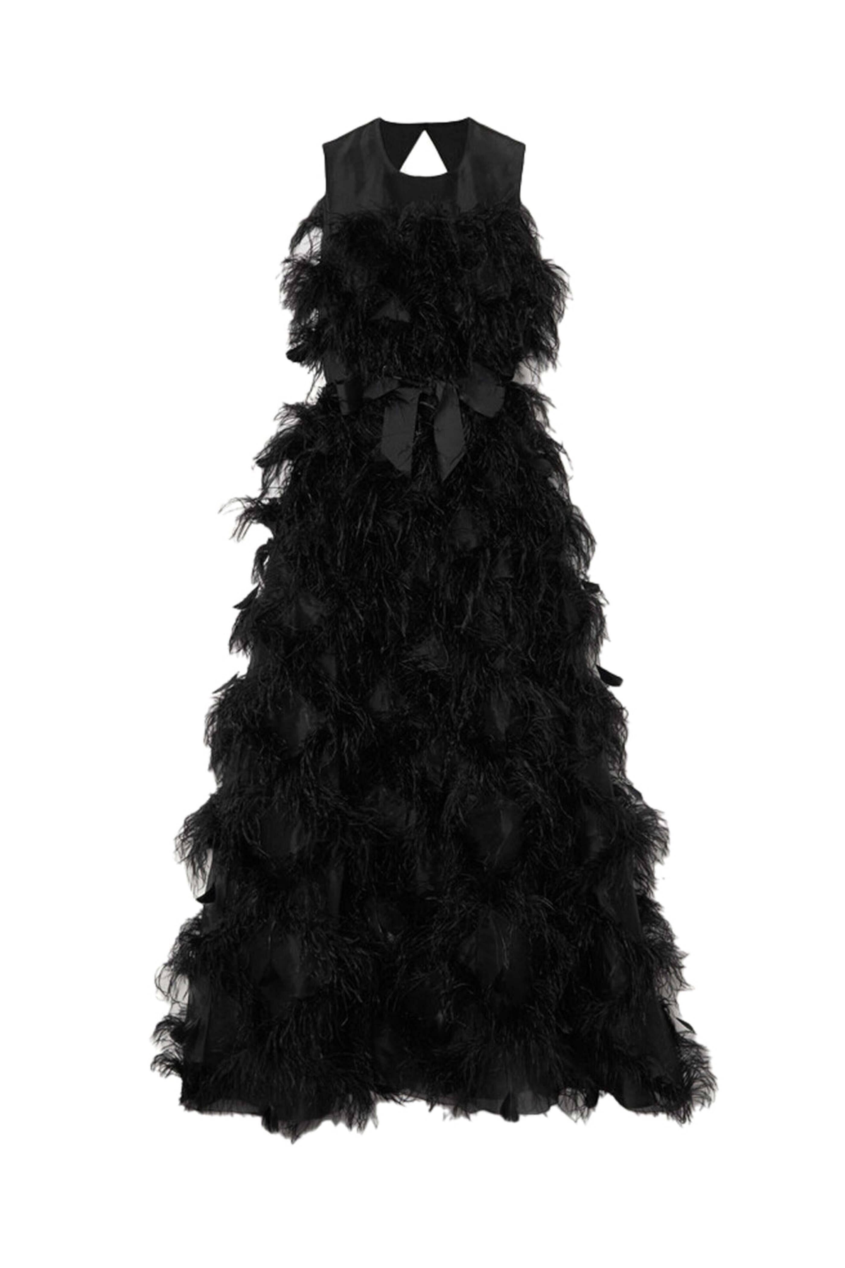 Huishan Zhang - Black Feather Embellished Mystique Dress