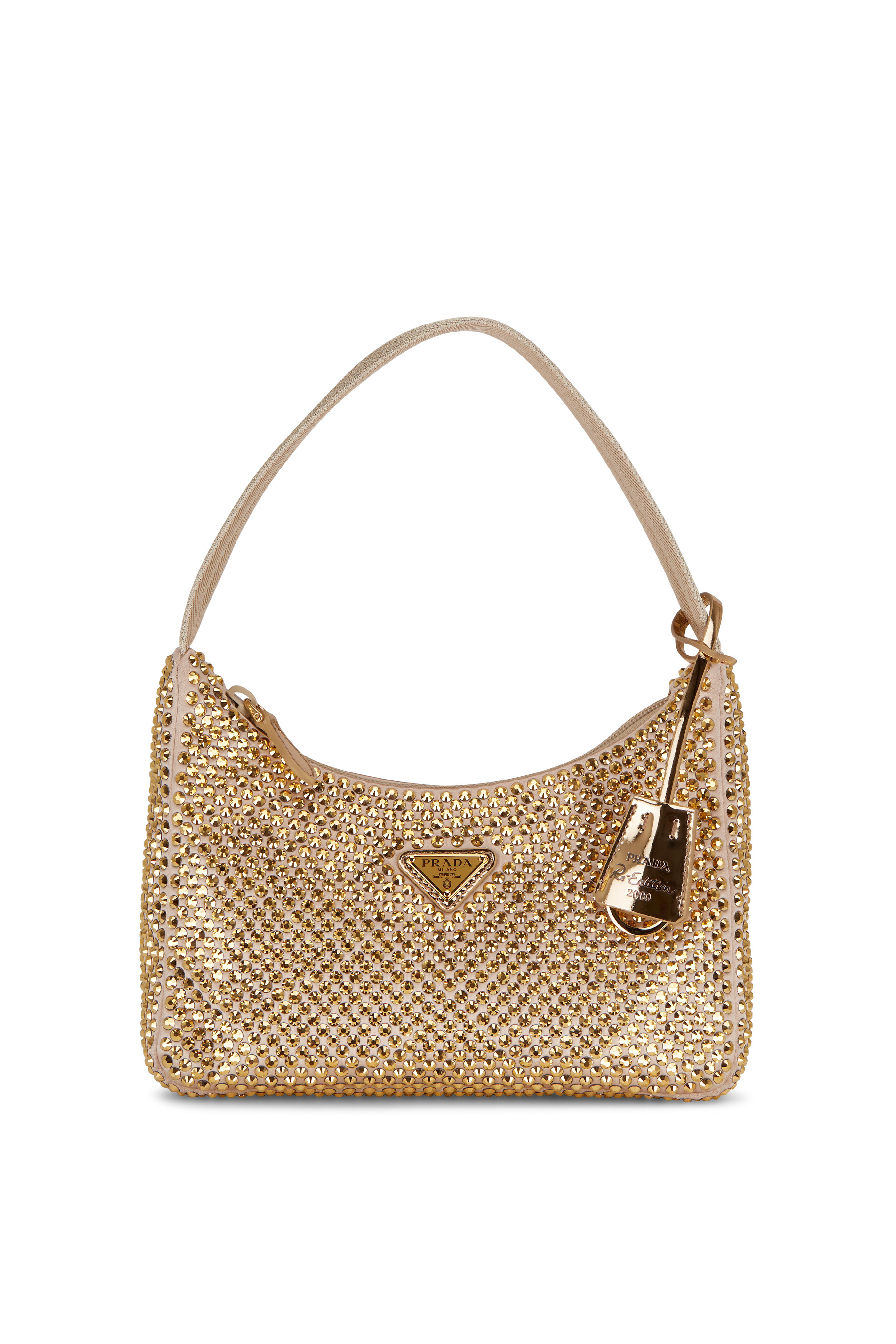 Prada - Platinum Gold Satin Crystal Mini Shoulder Bag