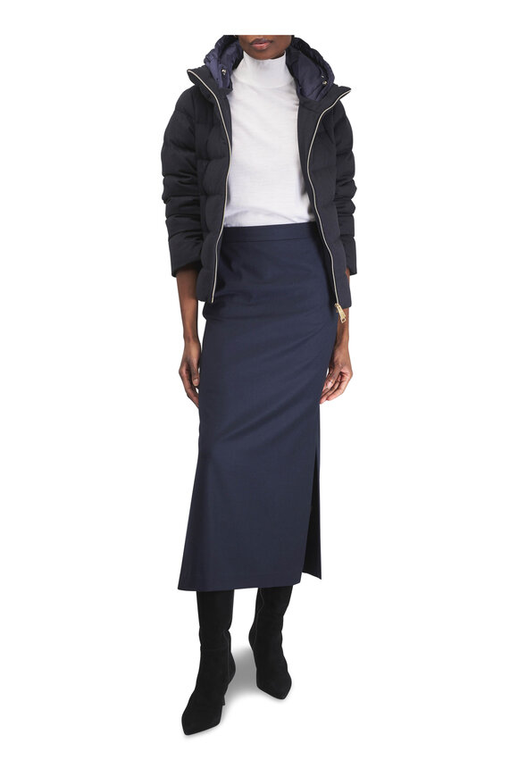 Antonelli Timballo Navy Blue Side Slit Midi Skirt - view 2