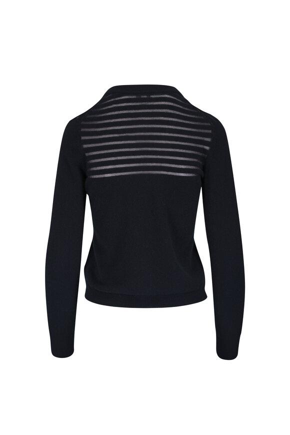 Kinross Black Lurex Stripe Cashmere Cardigan - view 2