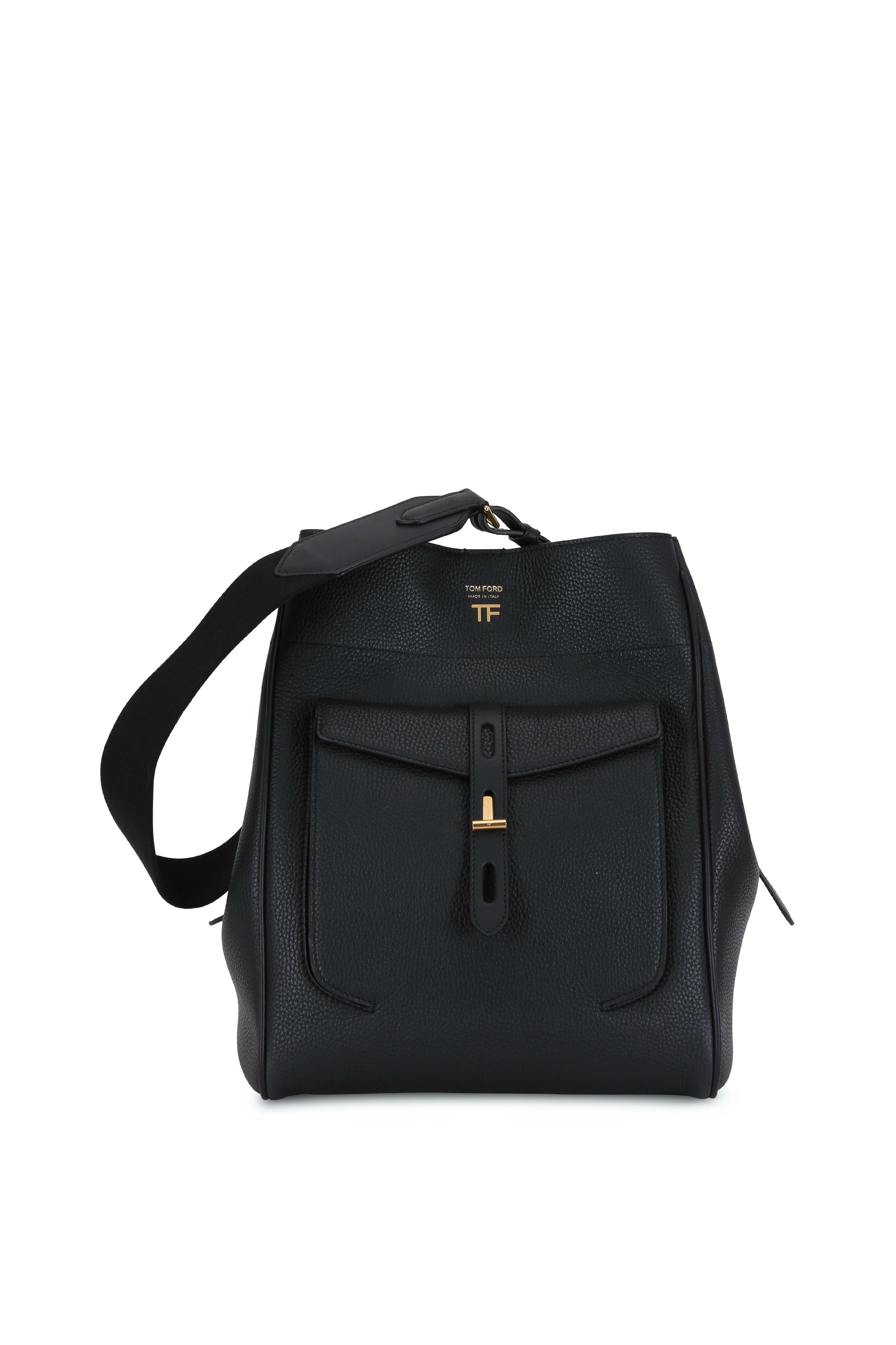 Tom Ford - Black Grained Leather Medium Hobo Bag