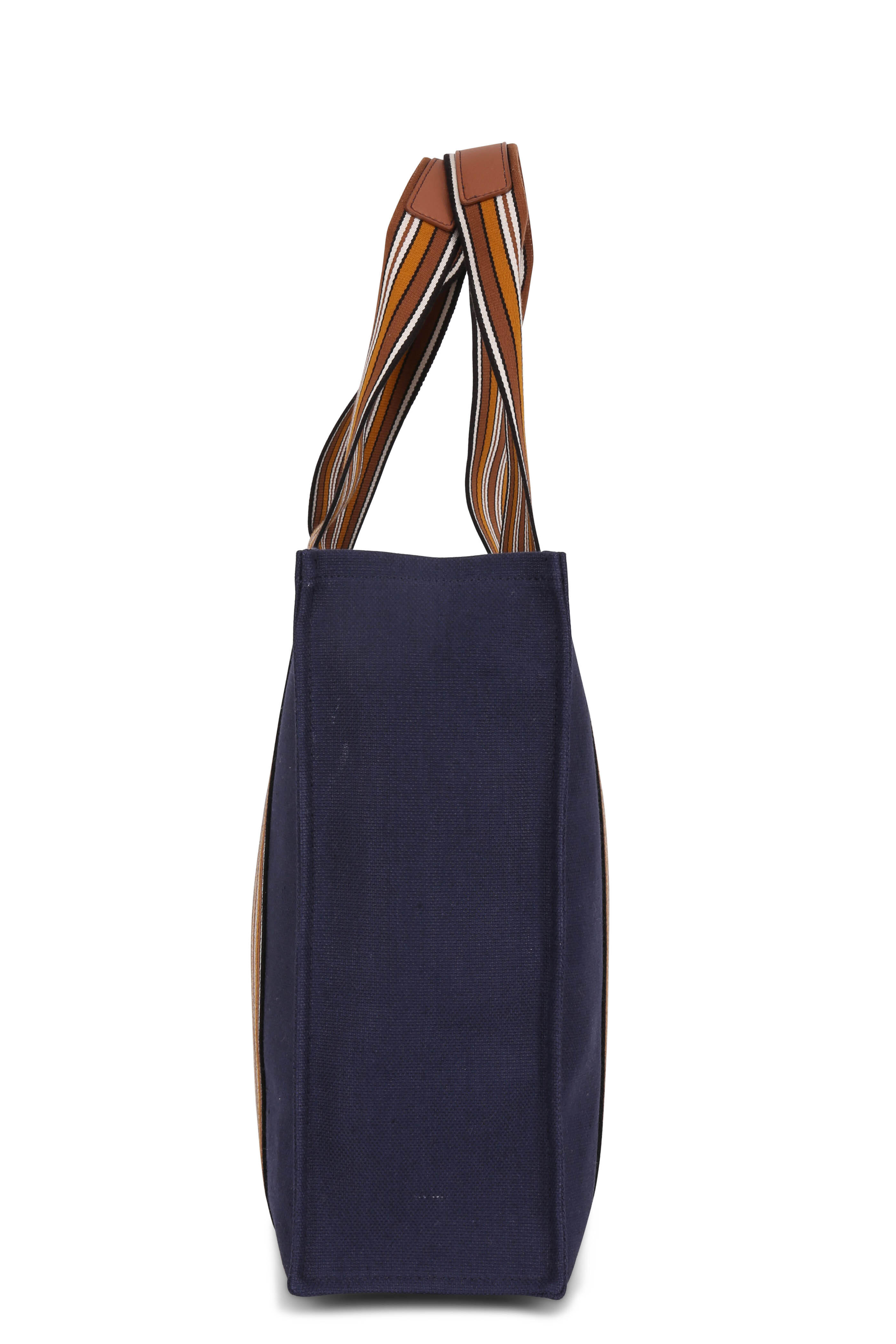 Loro Piana - Navy Blue Canvas & Saddle Leather Tote