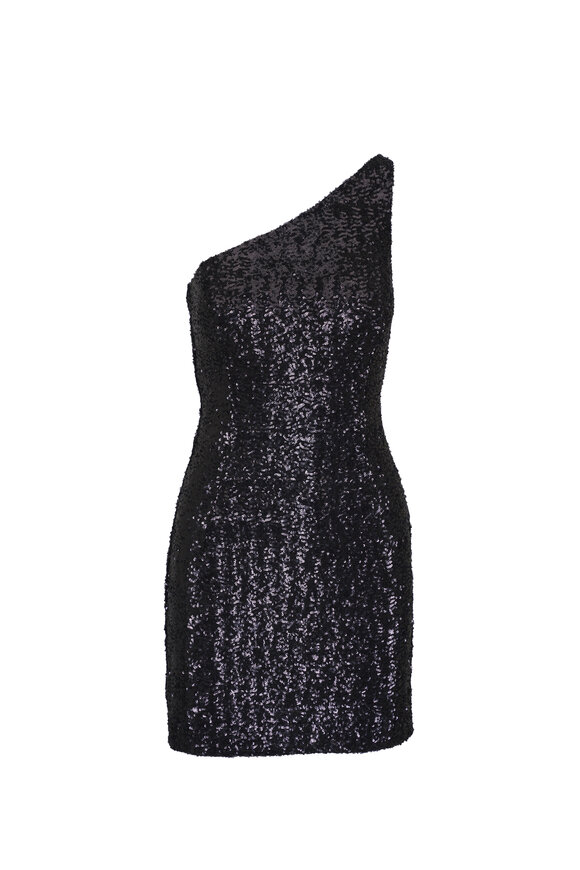 Michael Kors Collection One Shoulder Black Sequin Mini Dress