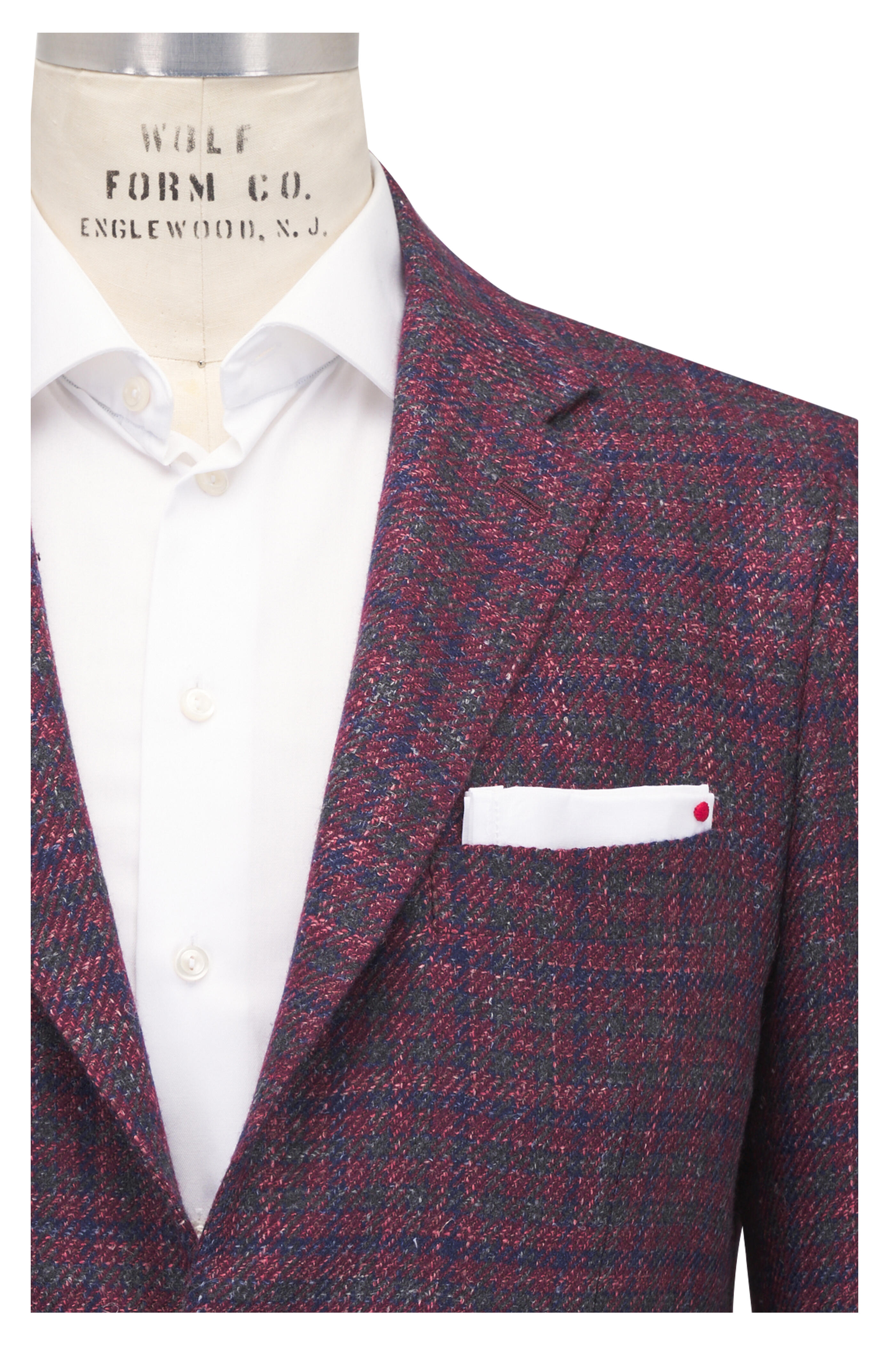 Kiton - Cranberry, Navy & Gray Check Sportcoat