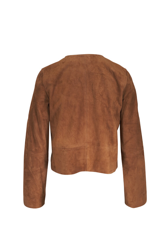 Vince Collarless Cropped Carmel Suede Jacket - view 2