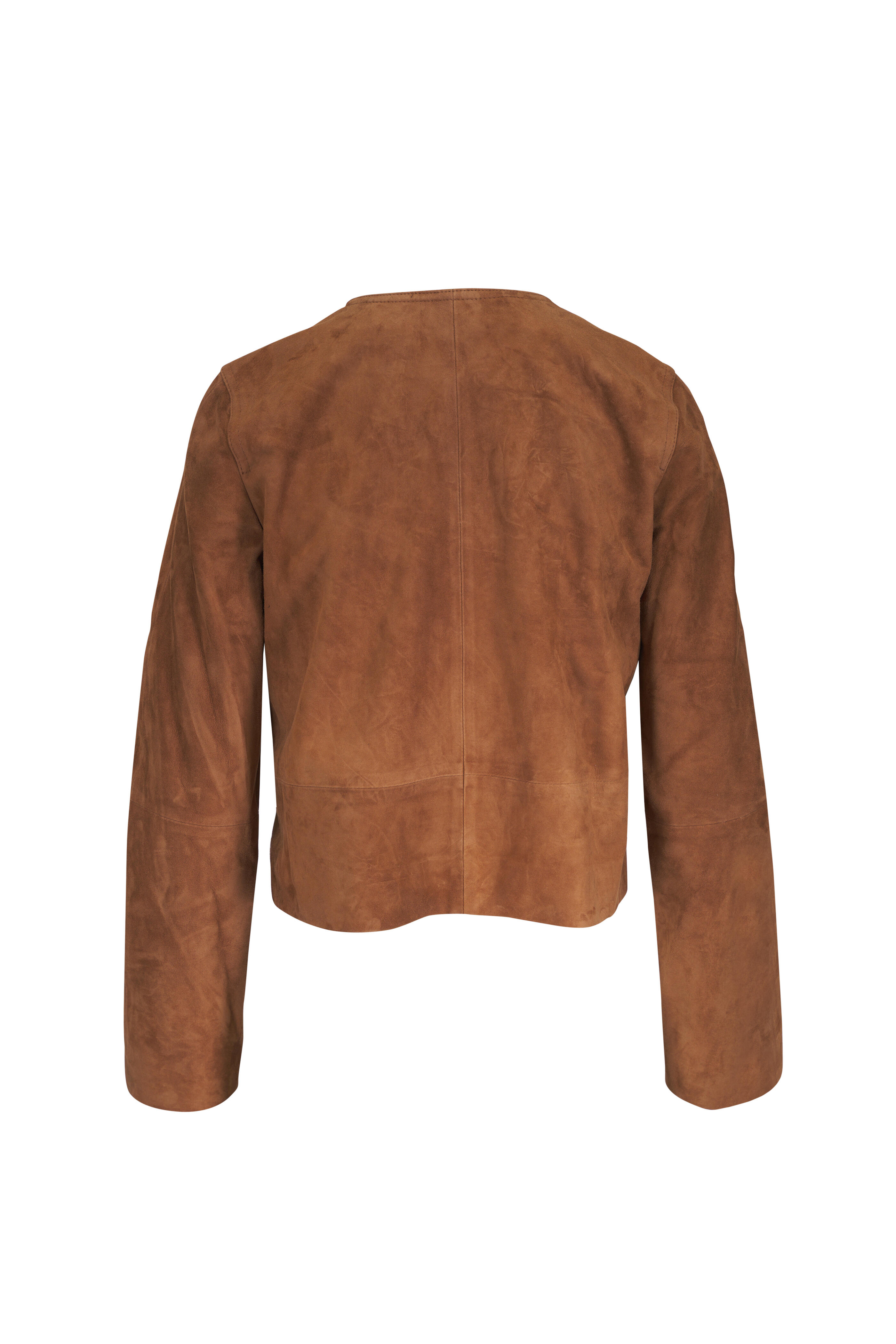 Vince - Collarless Cropped Carmel Suede Jacket