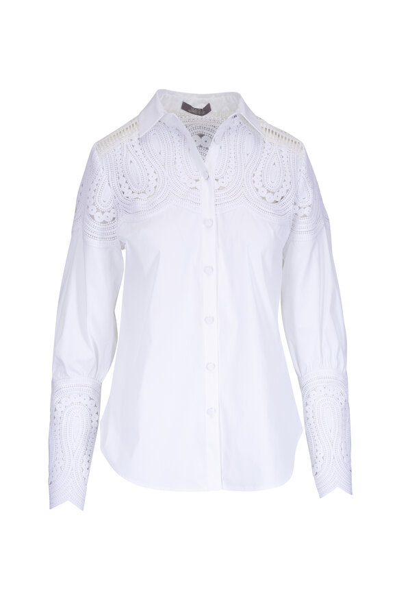 Lela Rose Ivory Lace Button Down Top