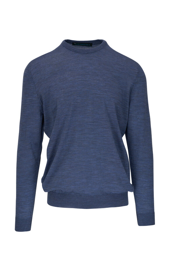 Kiton - Denim Blue Wool Crewneck Sweater