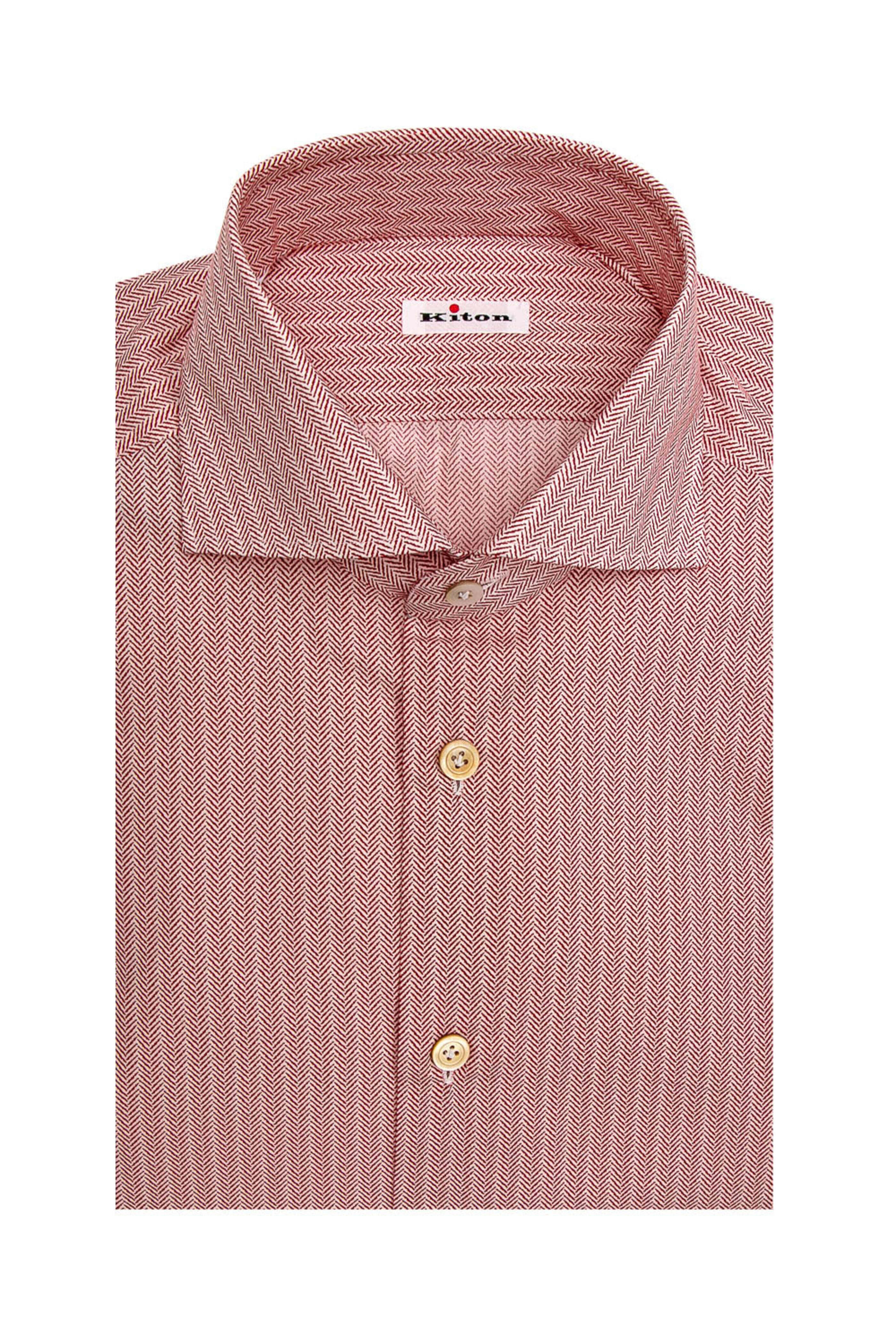 Kiton - Red Herringbone Dress Shirt