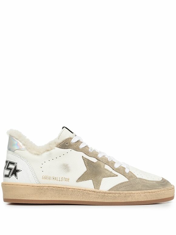 Golden Goose - Ballstar White & Taupe Shearling Low Top Sneaker