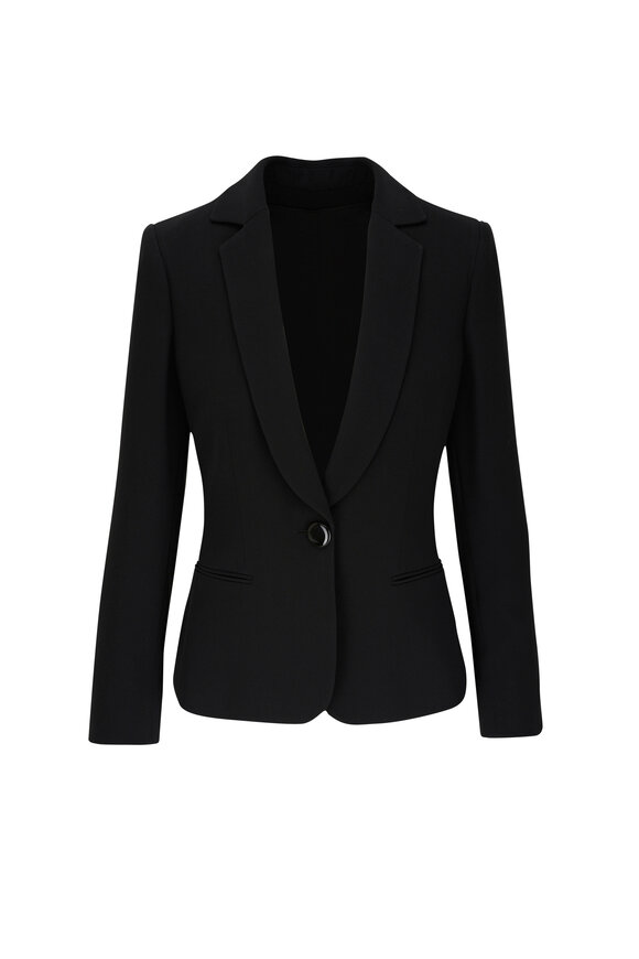 Giorgio Armani Black Cady One Button Silk Jacket 