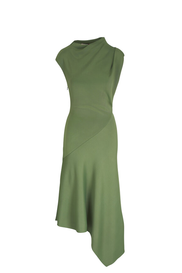 McQueen Khaki Green Jersey Midi Dress 