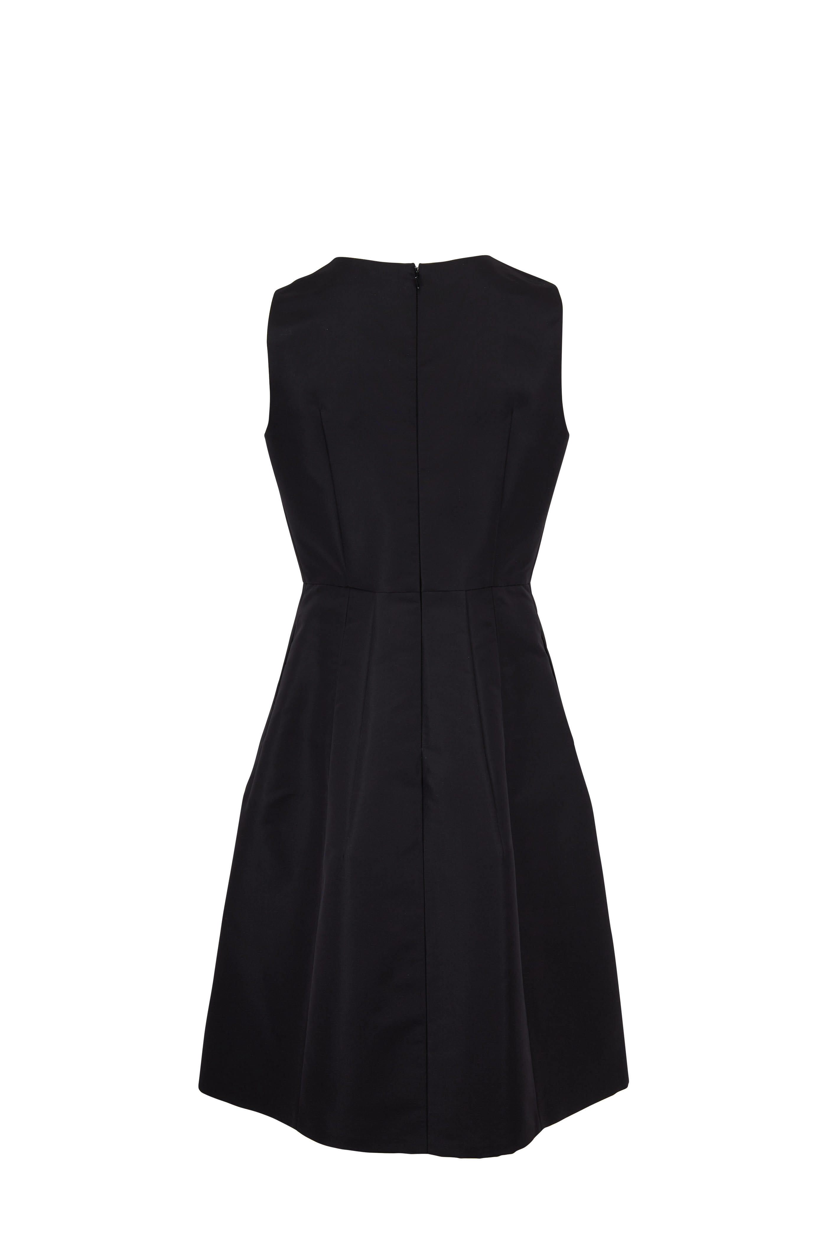 Carolina Herrera - Black Flower Embroidered Sleeveless A-Line Dress