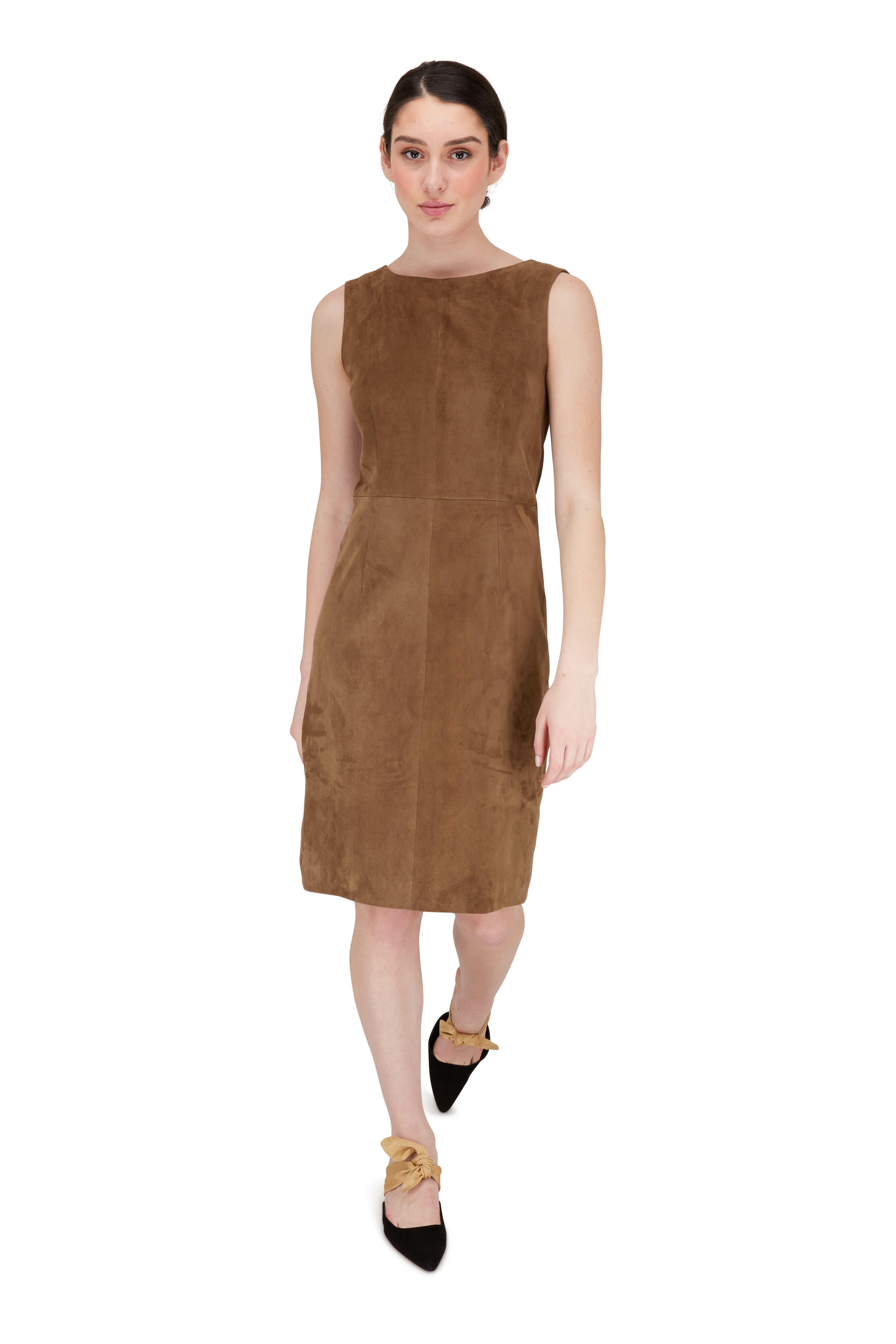 The Row - Hara Dark Taupe Suede Sleeveless Dress