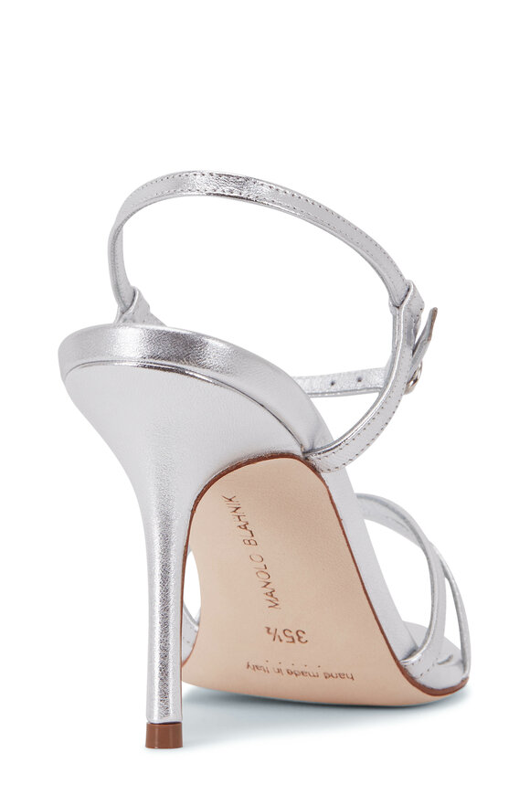 Manolo Blahnik - Marguna Silver Leather Strappy Sandal, 90mm