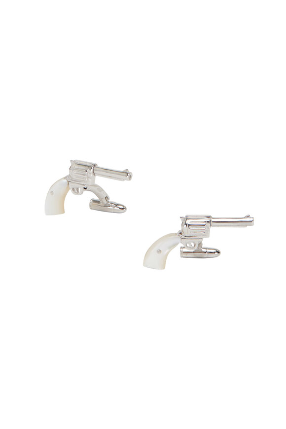 Jan Leslie - Silver Mother-Of-Pearl Revolver Cuff Links