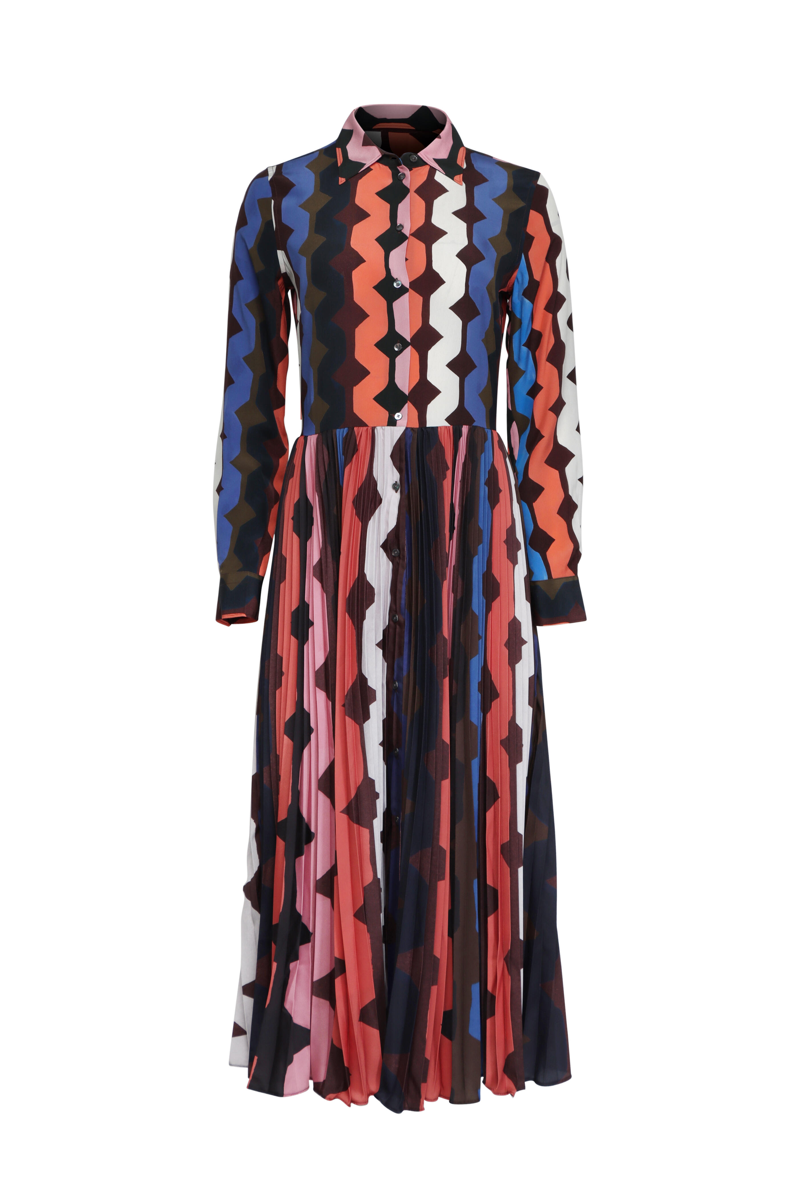 Sara Roka - Tosca Dark Zig Zag Aline Midi Shirtdress