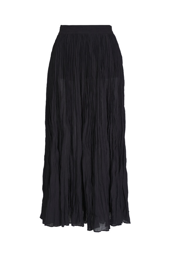 Totême - Crinkled Black Plissé Maxi Skirt 