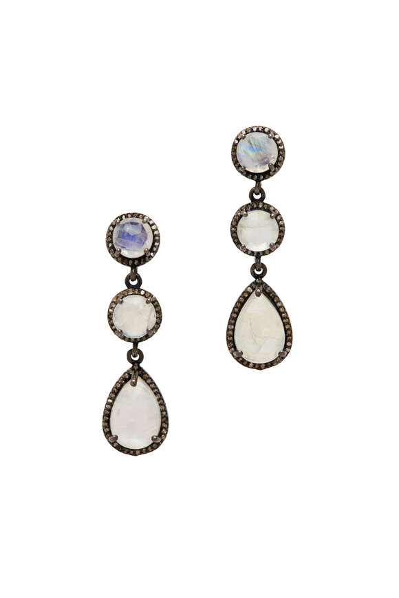 Loriann Triple Moonstone Dangle Earrings - view 1