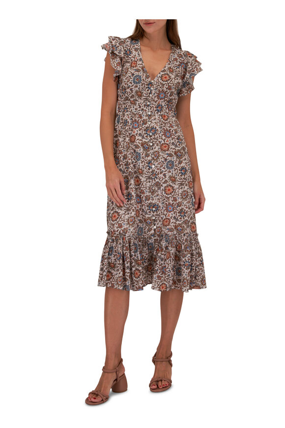 Veronica Beard - Dolci Etched Floral Print Ecru Dress 