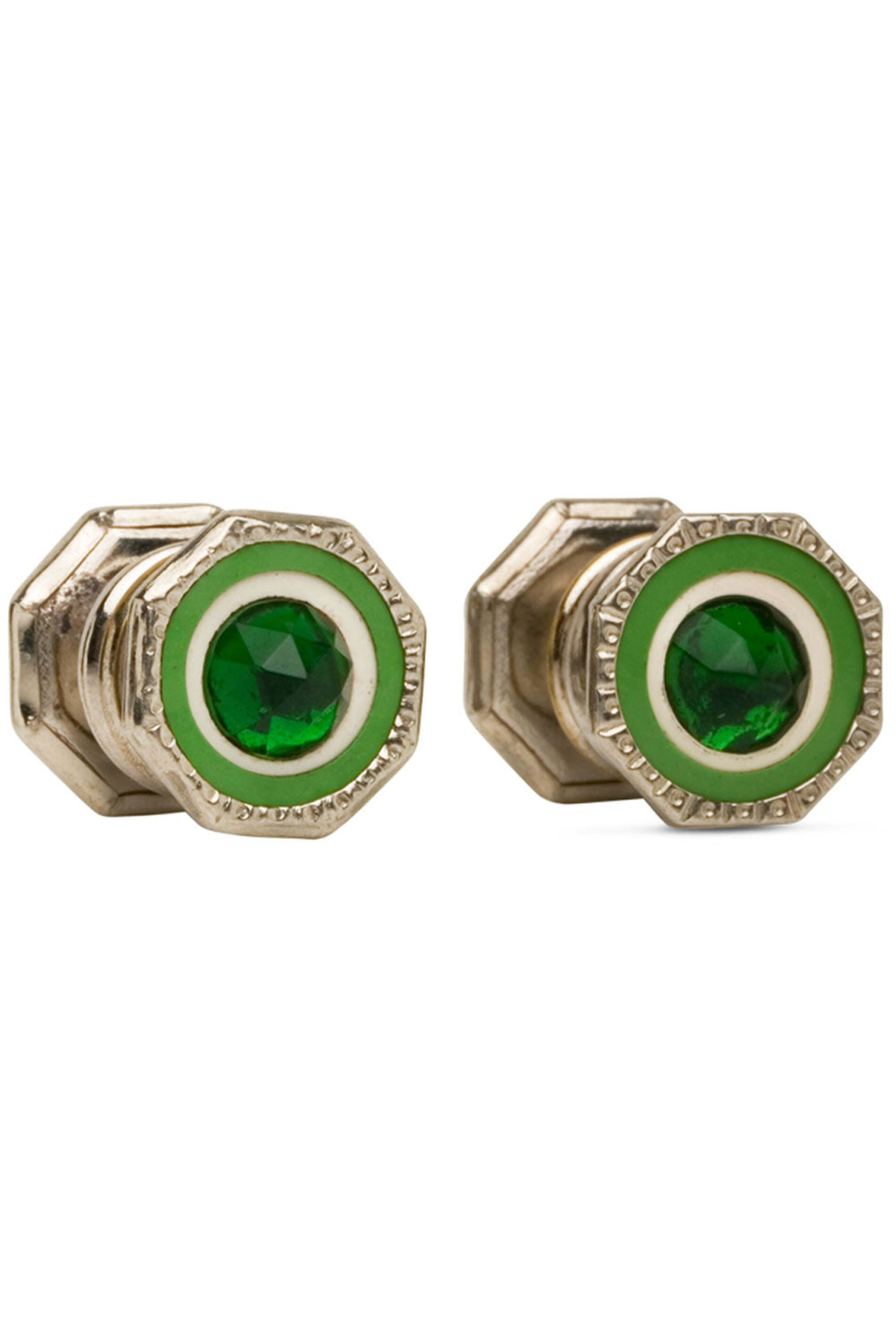 Spivey - Sterling Silver Green Celluloid Snap Cufflinks