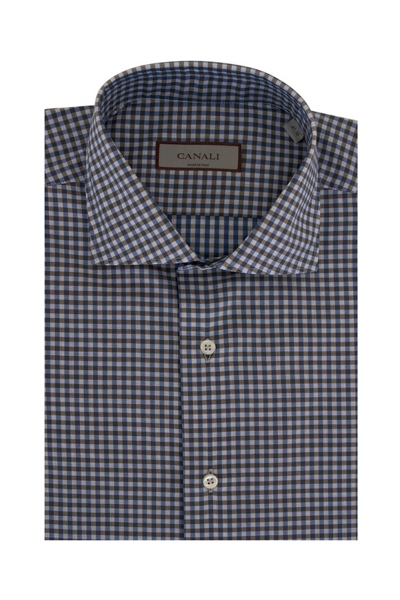 Canali - Blue & Green Check Cotton Dress Shirt