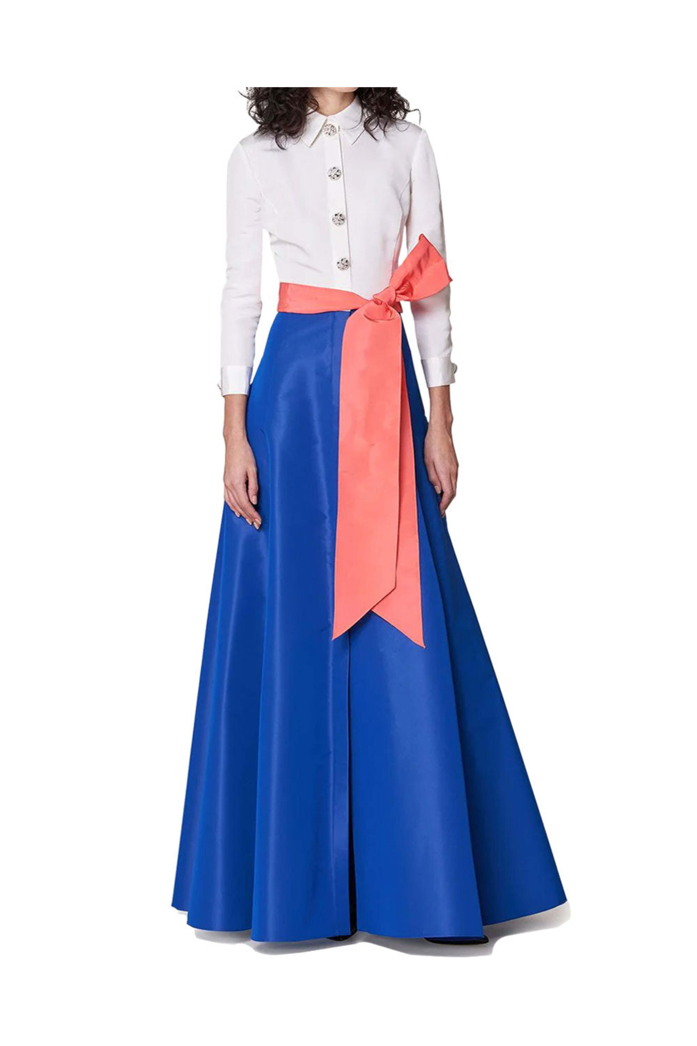 Carolina Herrera - Bow Detail Shirt Gown in Cobalt and White