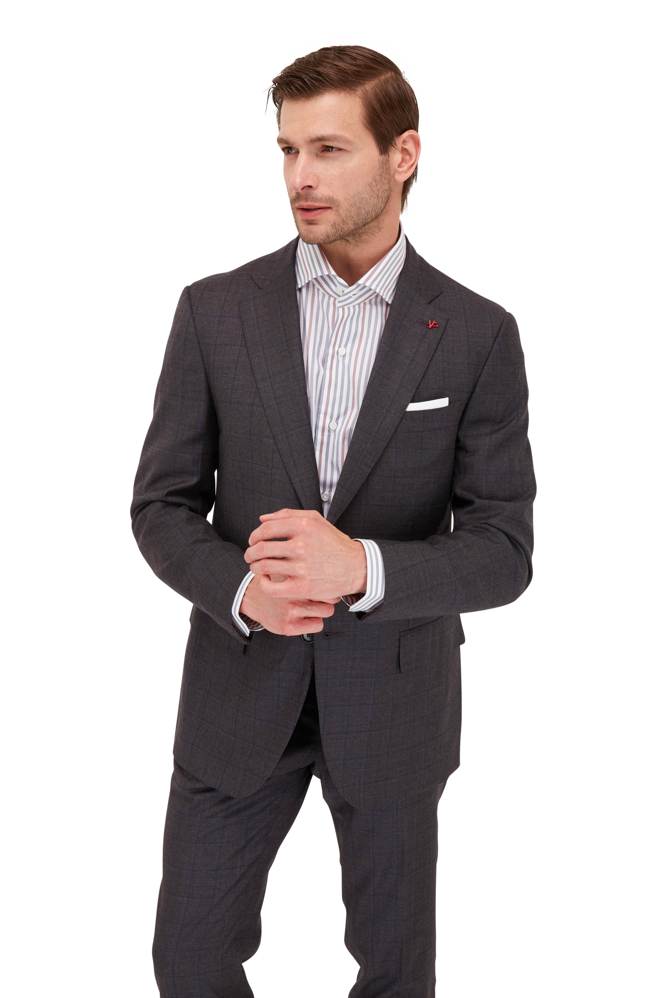 Isaia - Gray Tonal Suit Cashmere Windowpane Wool 