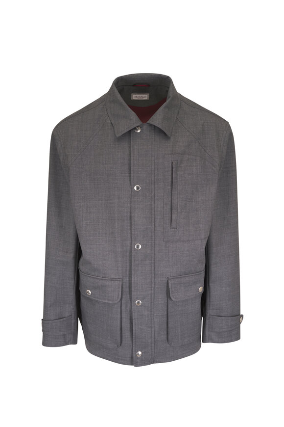 Brunello Cucinelli Gray Wool Tech Bomber Jacket - view 1