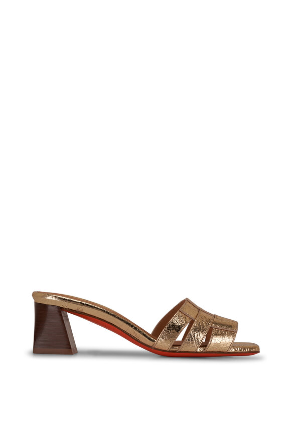 Santoni - Venere Metallic Block-Heel Mule Sandal, 50mm