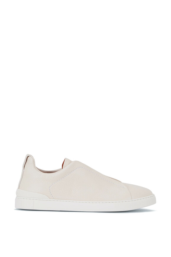 Zegna - Triple Stitch Cream Leather Low Top Sneaker