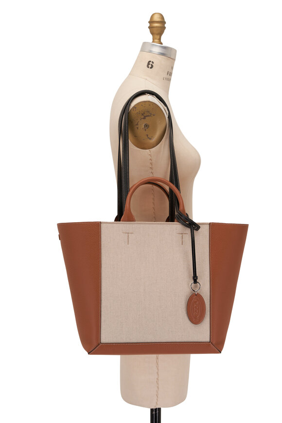 Tod's - Medium Leather & Canvas Double Up Shopping Bag 