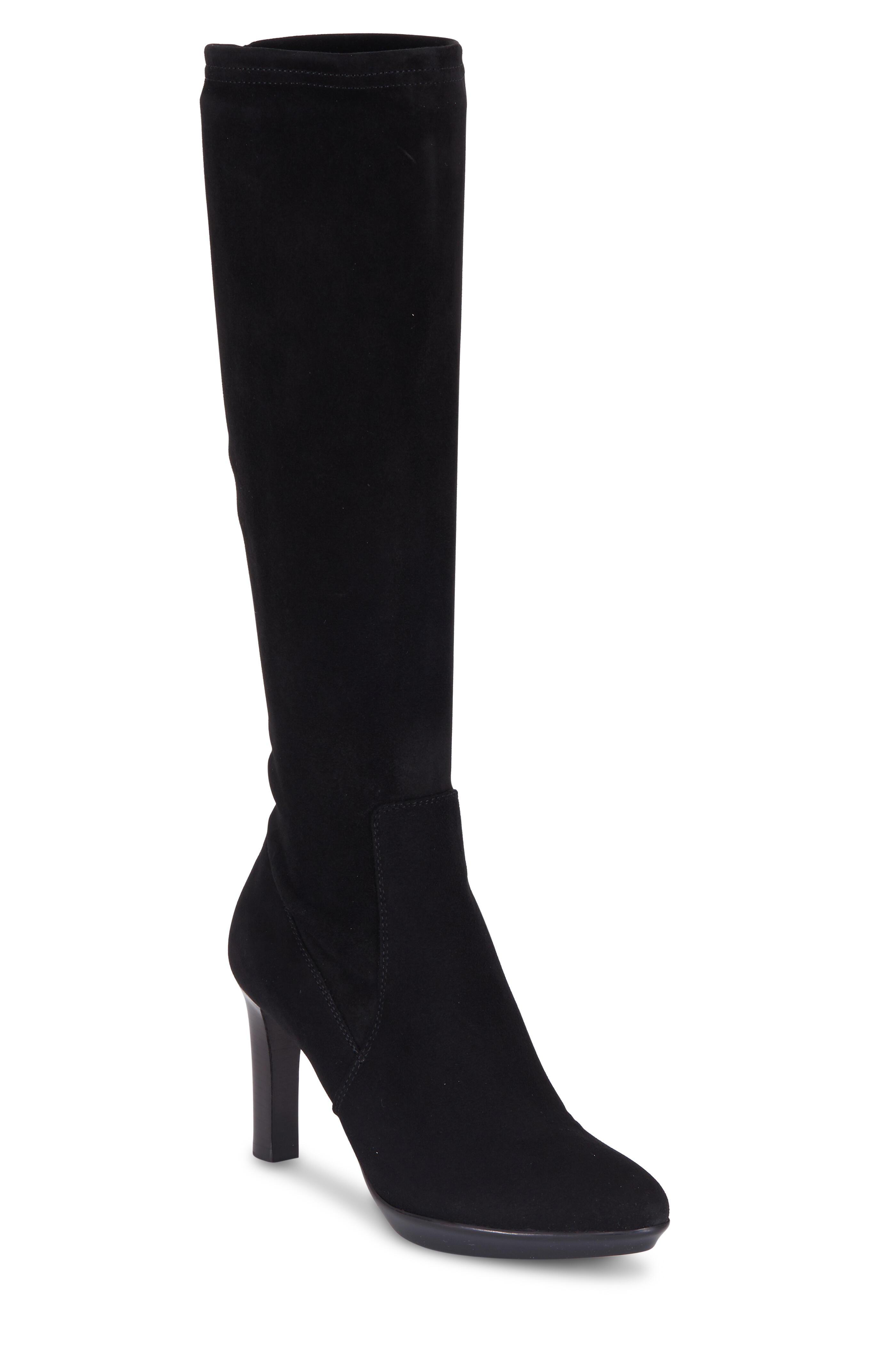 Aquatalia Rumbah Black Stretch Suede Platform Boot 90mm