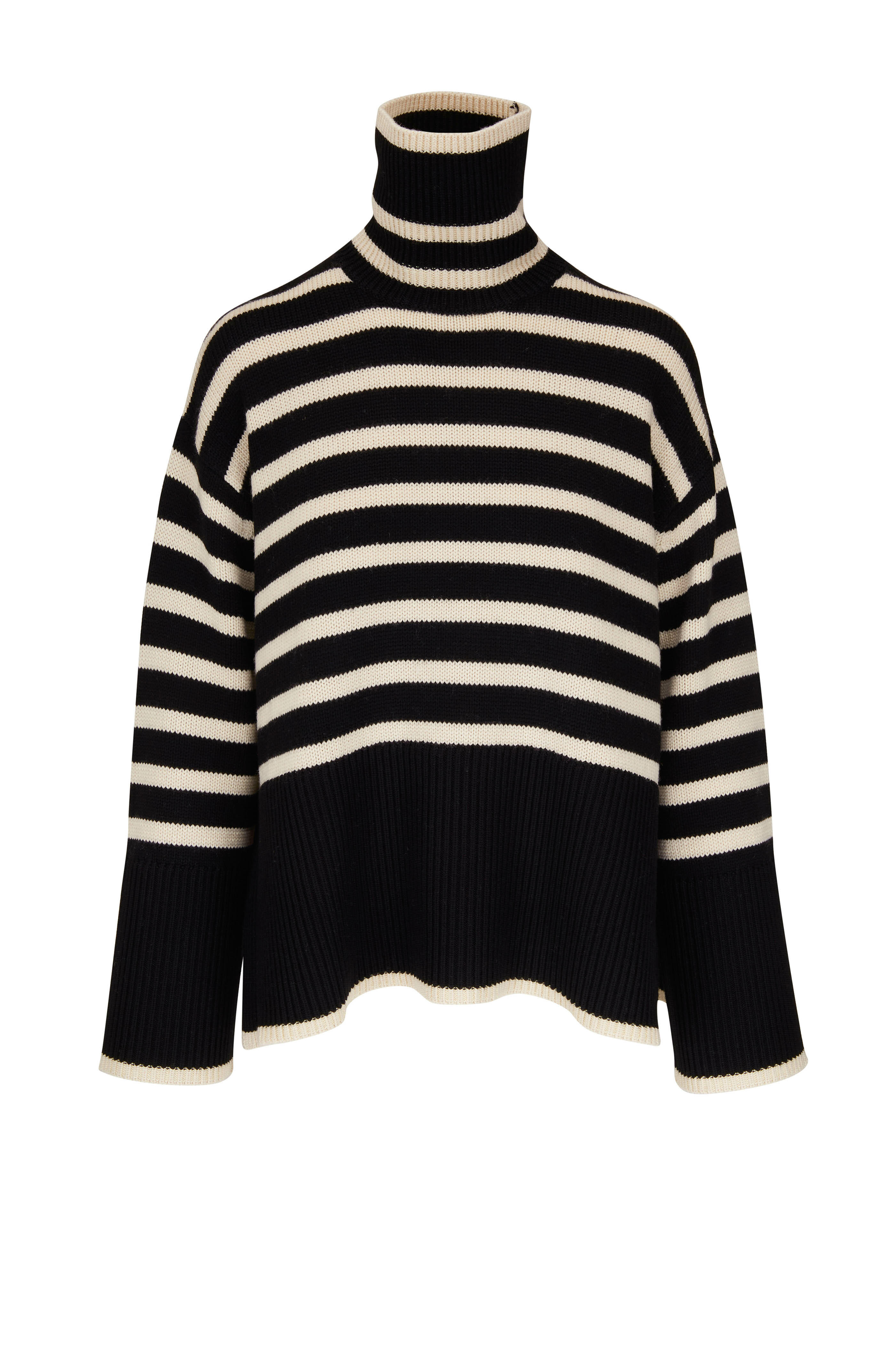 Totême - Signature Stripe Black & White Turtleneck Sweater