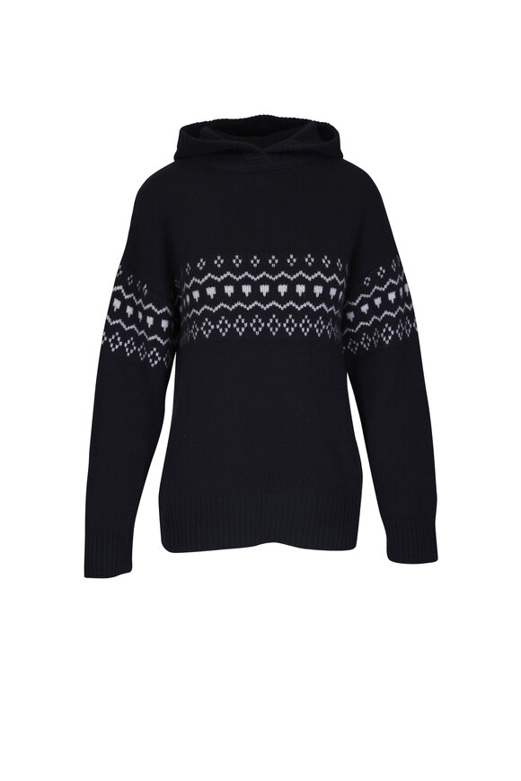 Lisa Yang - Wen Black Fair Isle Print Hooded Sweater