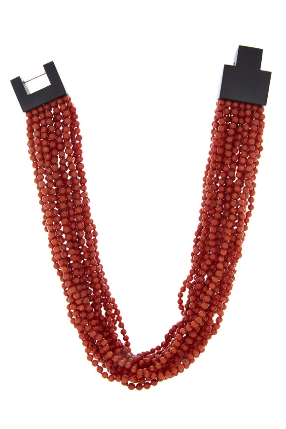 Patricia von Musulin - Ebony Clasp Italian Natural Red Coral Necklace