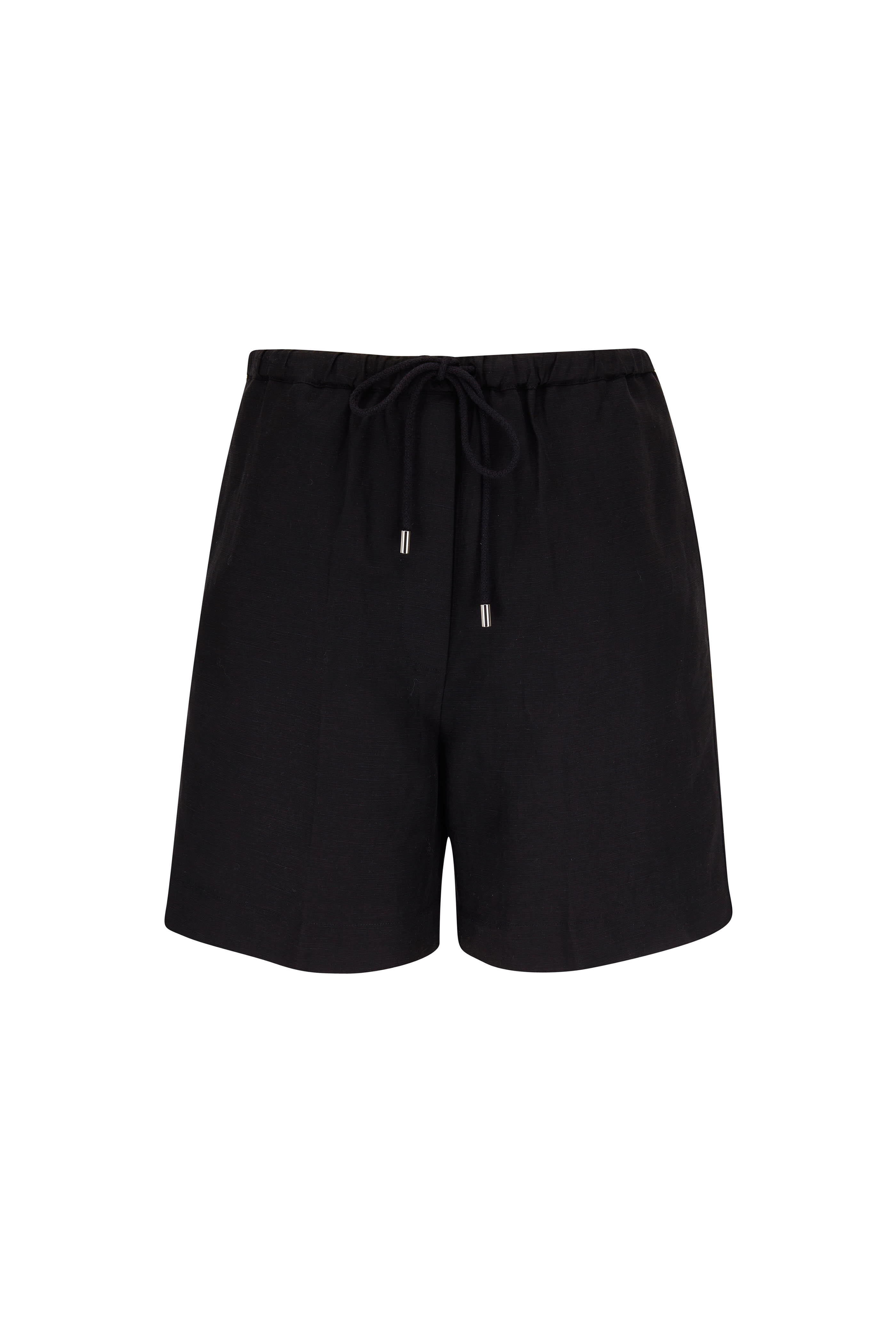 Totême - Black Press-Creased Drawstring Shorts | Mitchell Stores
