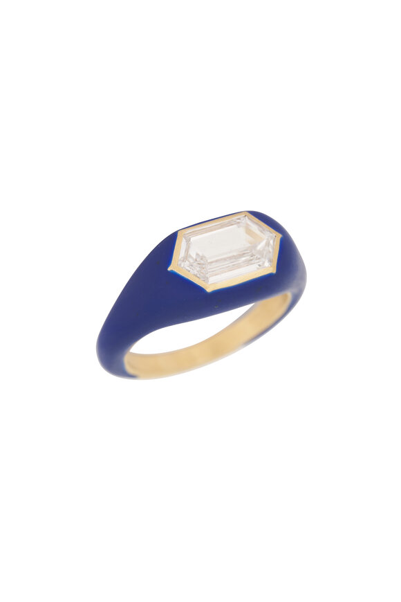 Circa 1700 18k Yellow Gold Rock Candy Blue Enamel Hex Ring