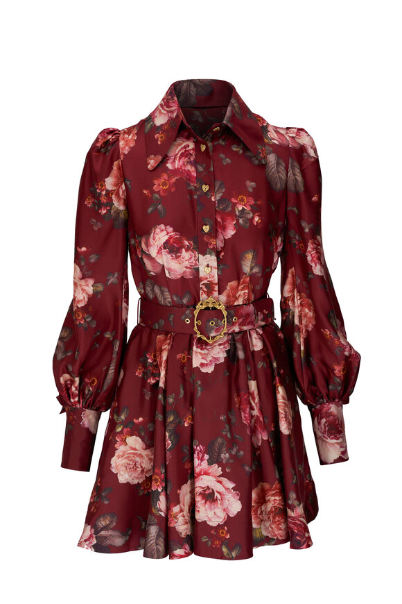 Zimmermann - Luminosity Burgundy Floral Print Shirt Dress