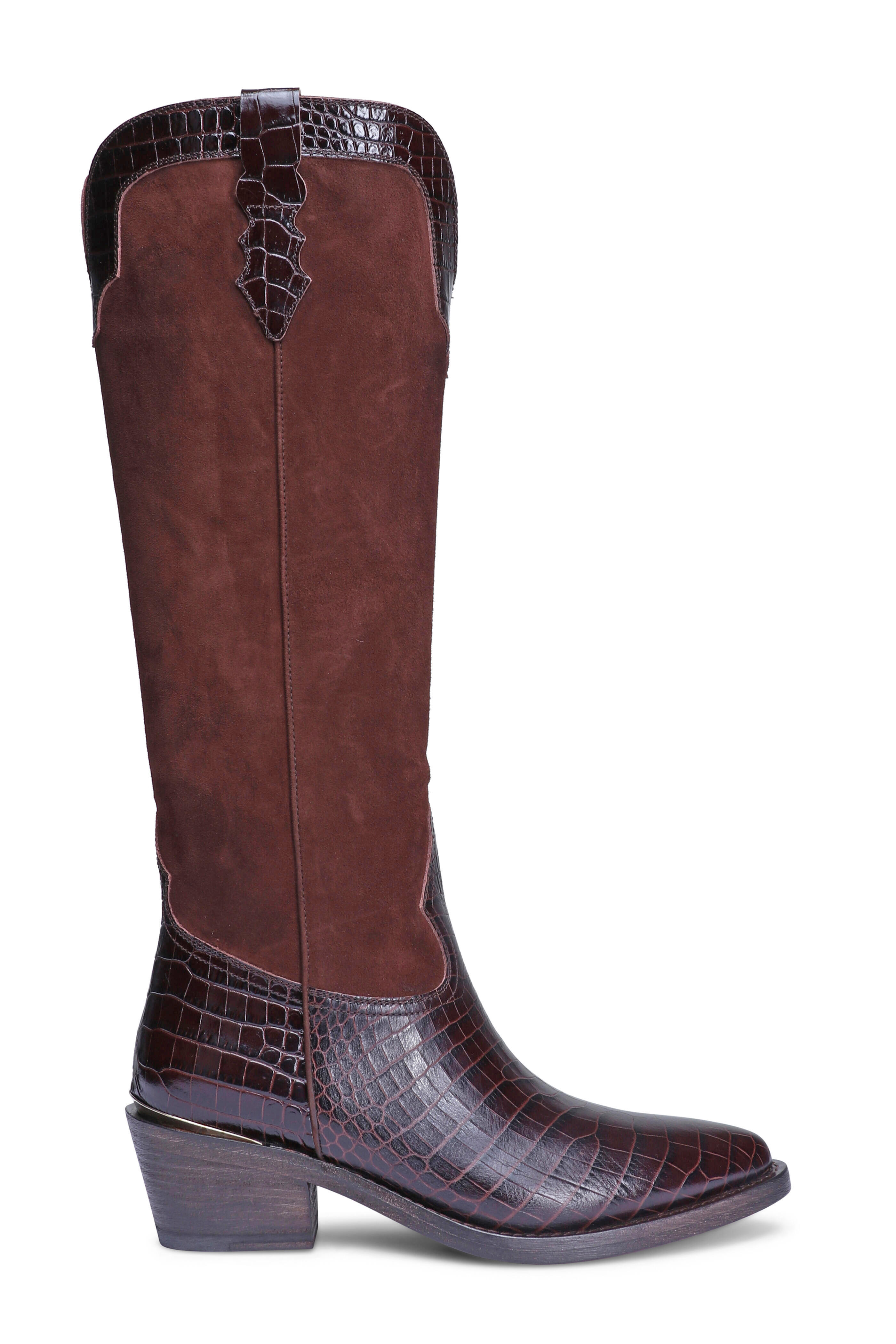Partlow - Mira Stamped Leather & Suede Tall Cowboy Boot