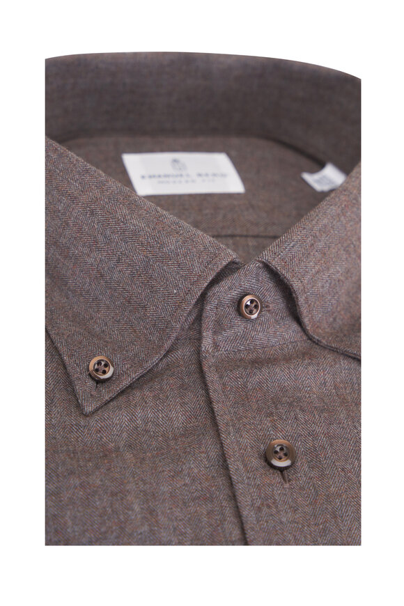 Emanuel Berg Dark Brown Cotton Flannel Herringbone Sport Shirt - view 3