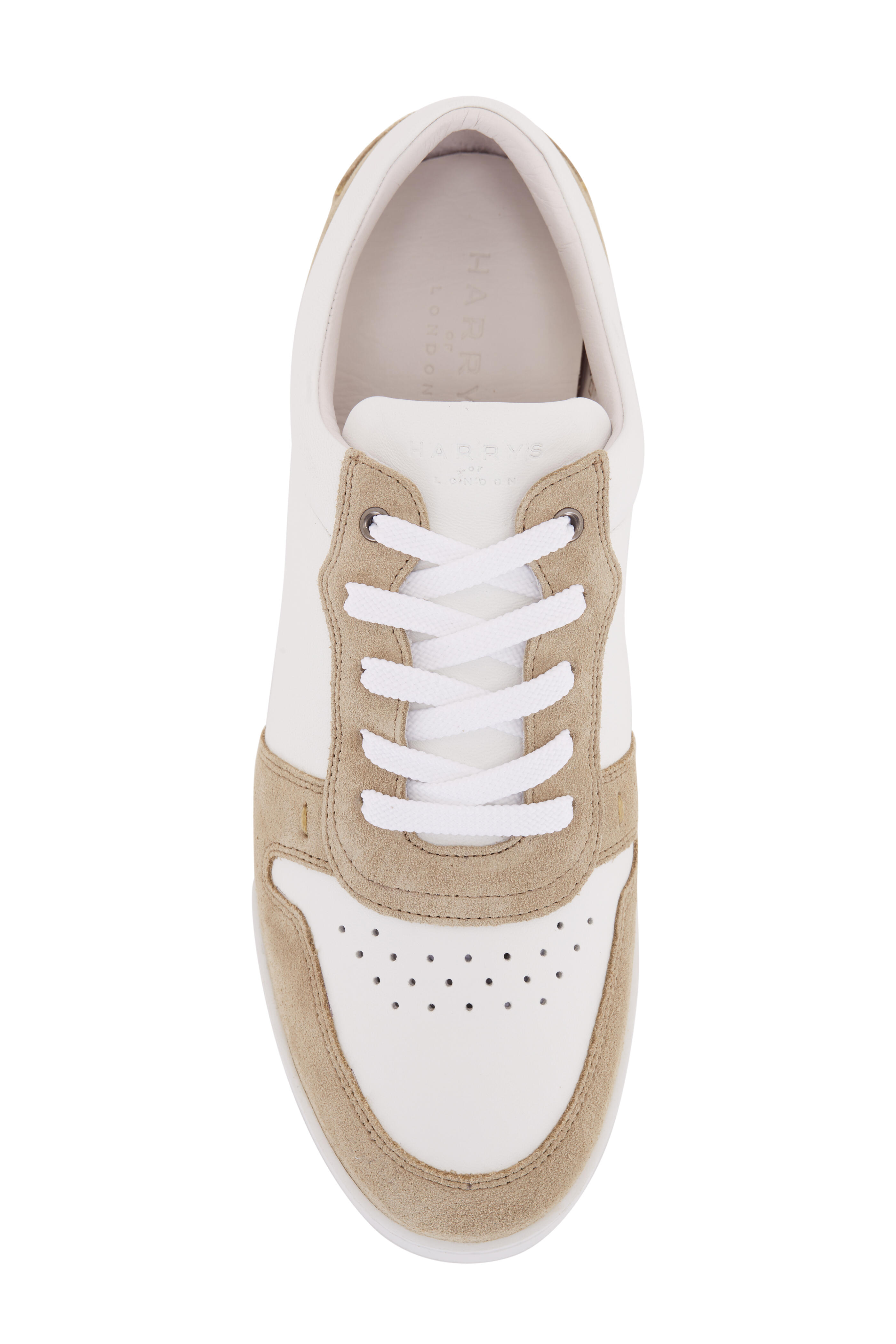 Harrys of London - Ace White & Greige Leather Trainer
