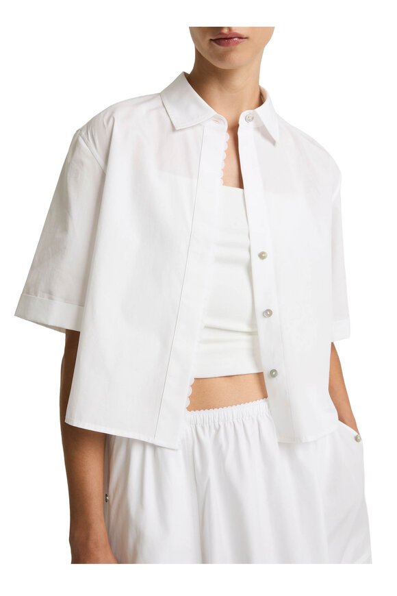 Vince White Scallop Detail Cotton Button Front Shirt - view 4