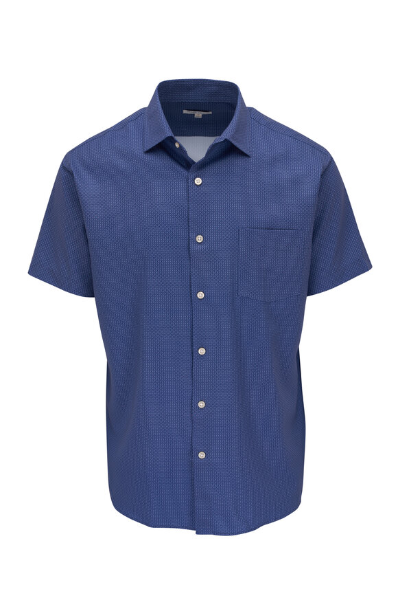 Peter Millar Dark Blue Geometric Print Short Sleeve Sport Shirt