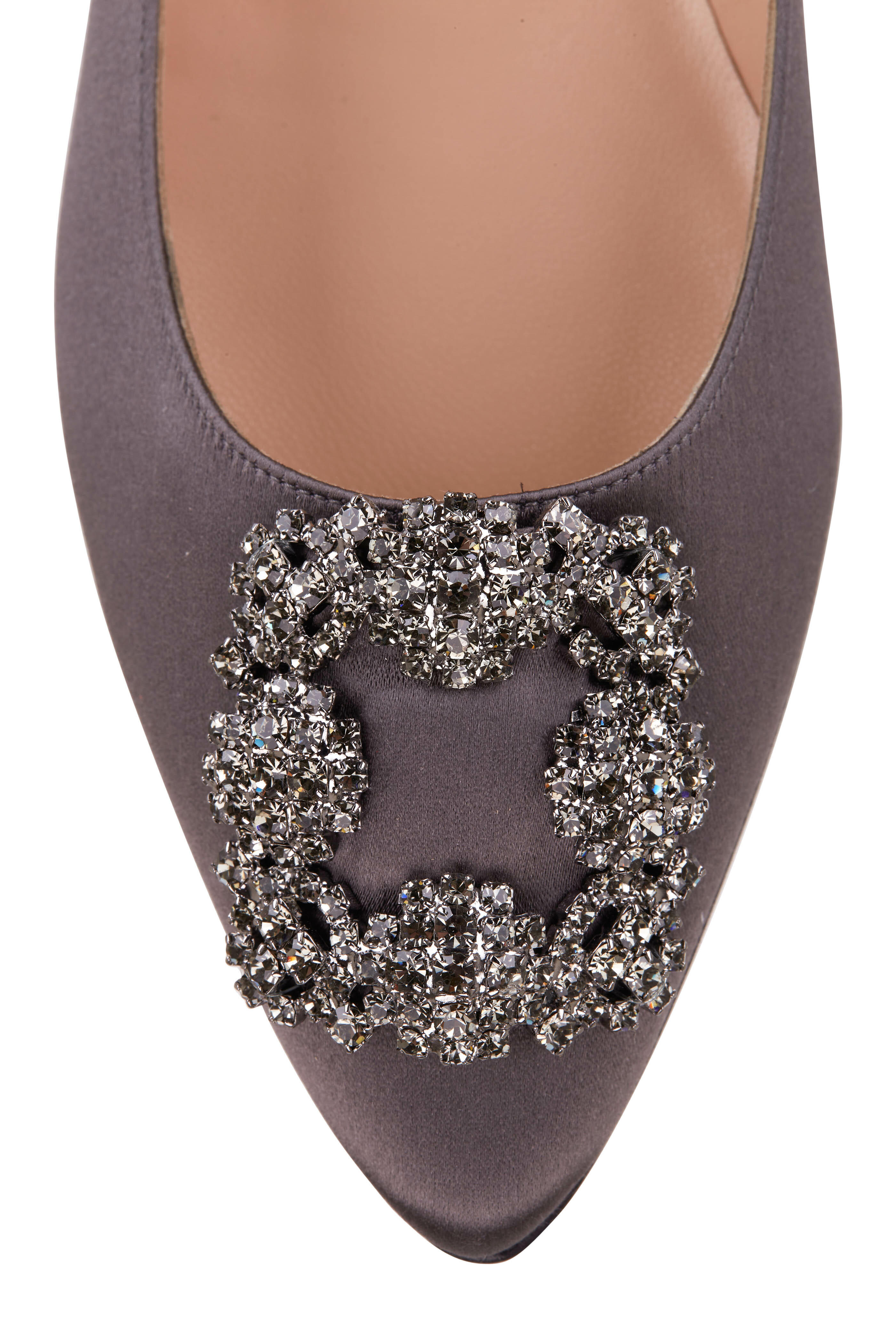 HANGISI | Grey Satin Jewel Buckle Pumps | Manolo Blahnik
