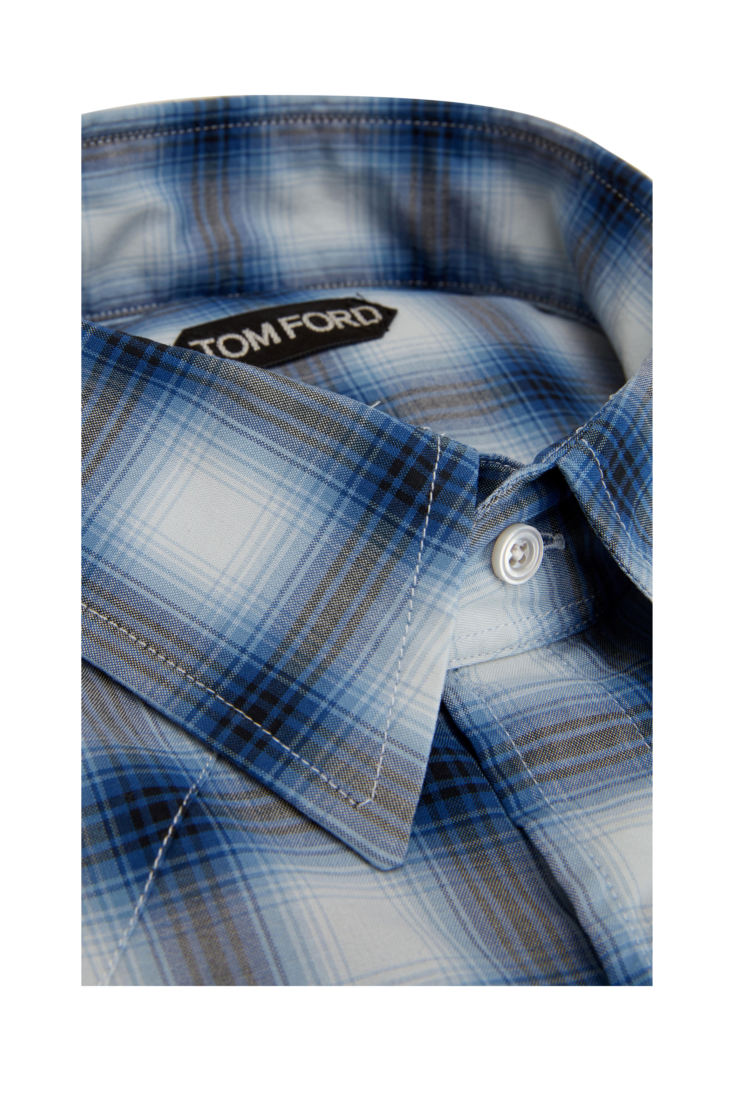 Tom Ford - Navy Blue Plaid Western Shirt