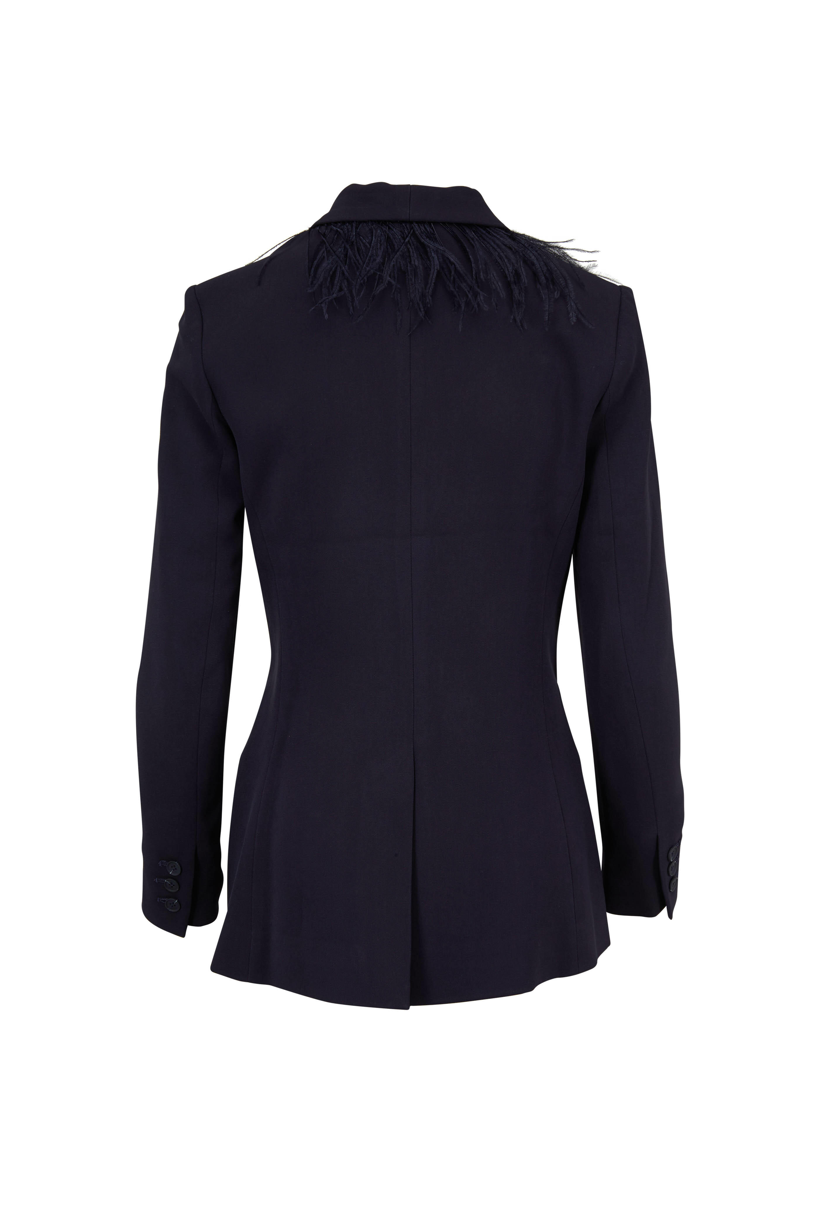 Cushnie - Ink Feather Trim Fitted Jacket