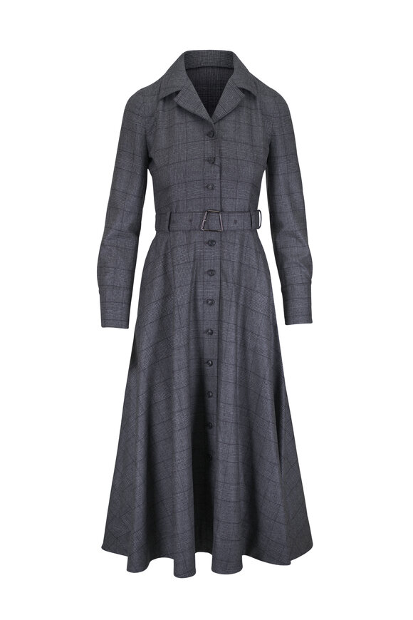 Akris Charcoal Gray Wool Flared Midi Dress - view 1